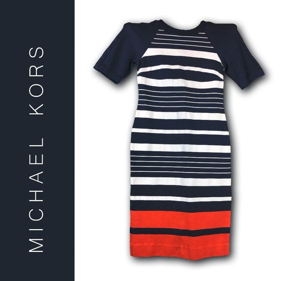 MICHAEL Michael Kors Dresses & Skirts - MICHAEL Michael Kors Dress striped Navy orange and white stretch to fit Size 2